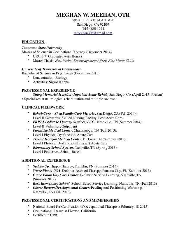 occupational therapy resume 2016