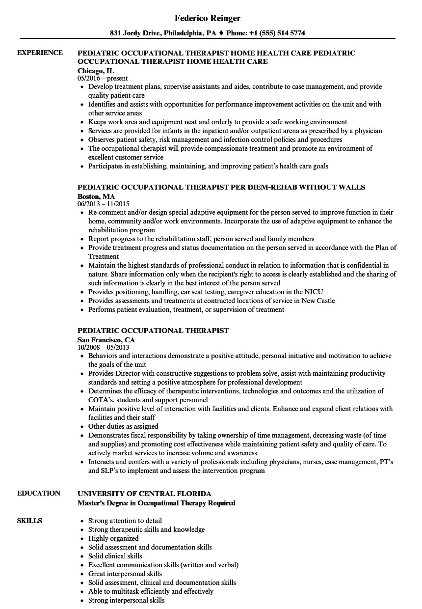 resume for occupational therapy