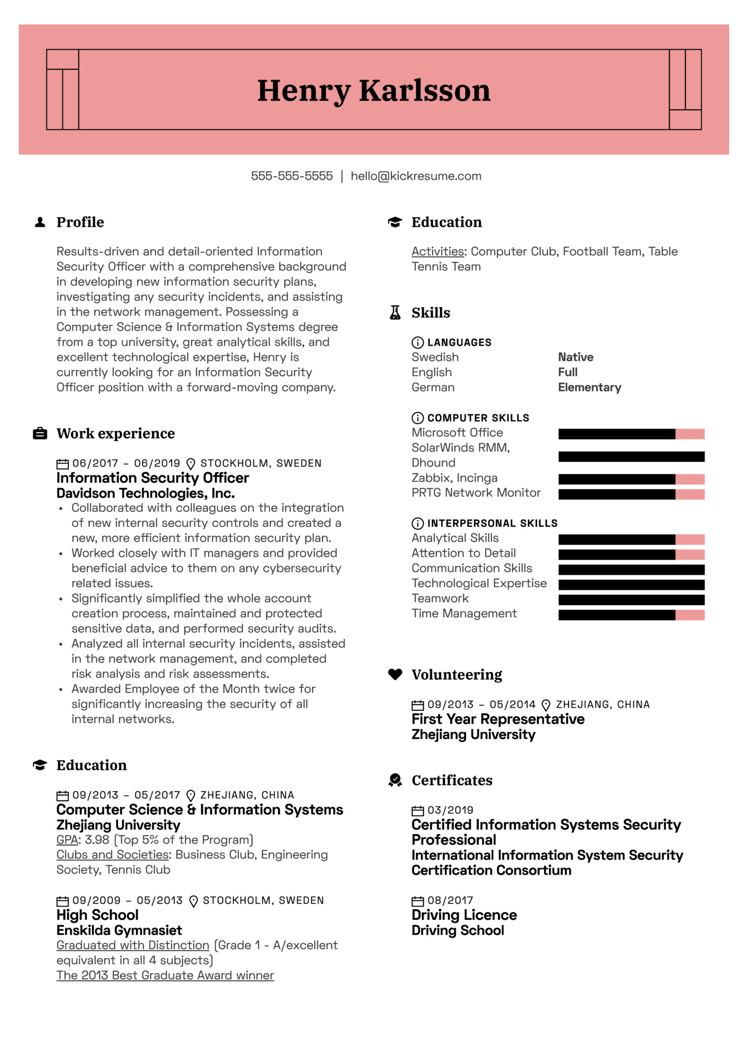 information security officer resume sample