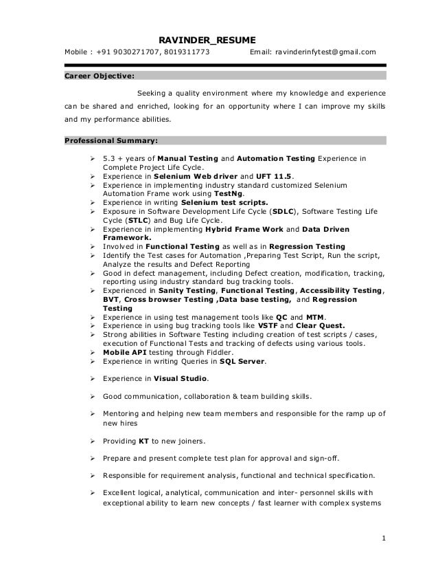 selenium resume