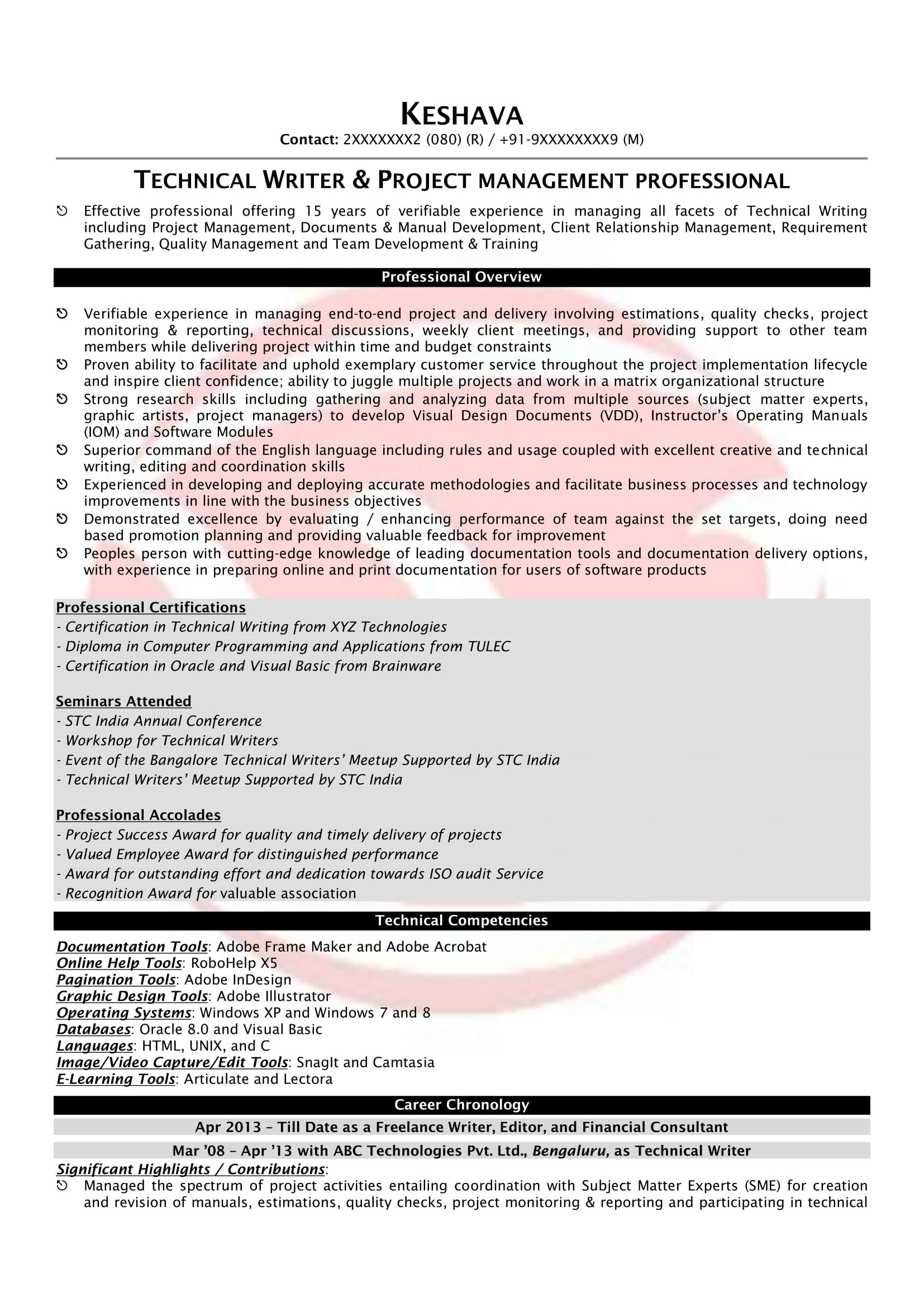 Technical Writer Resume Sample for Fresher Technical Writer Sample Resumes Download Resume format