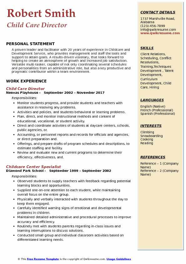 child care director resume examples