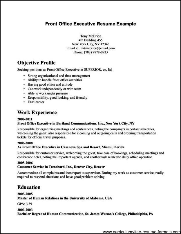 assistant front office manager resume sample