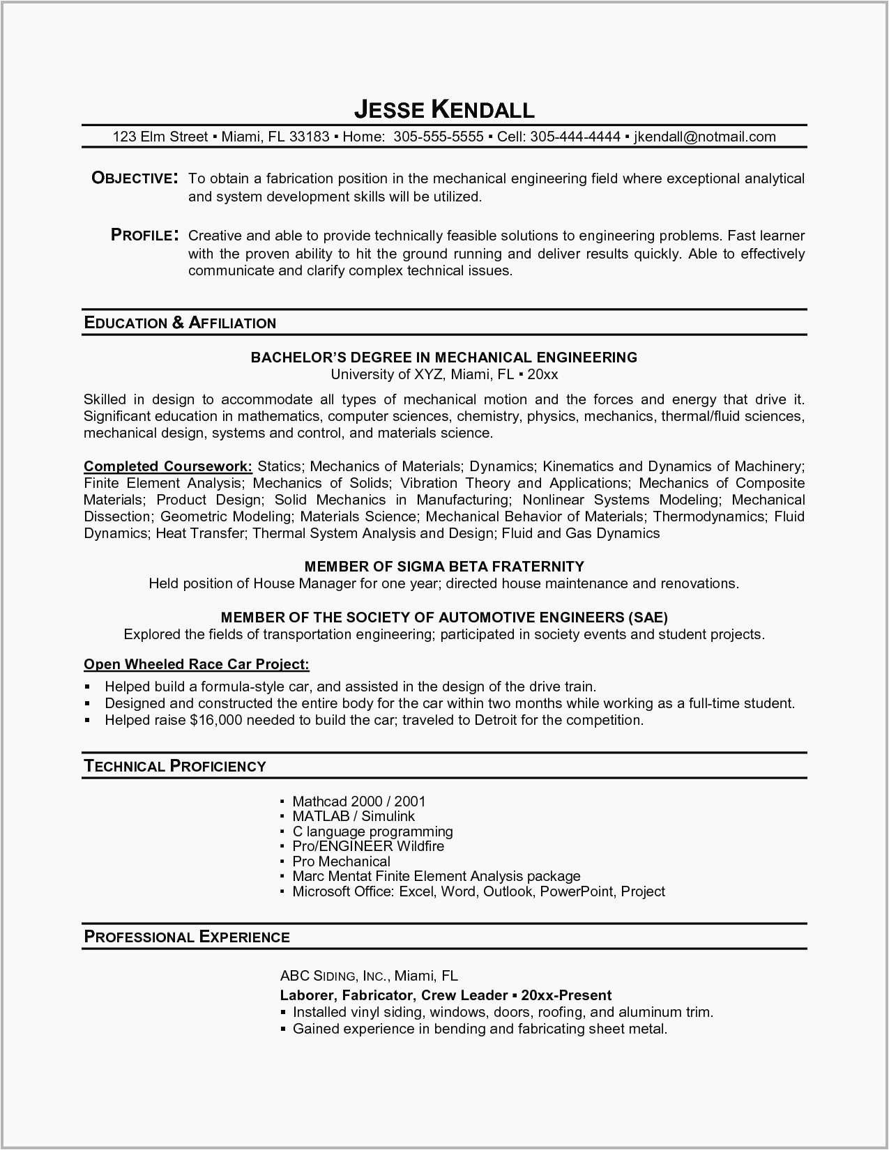 automobile engineer resume