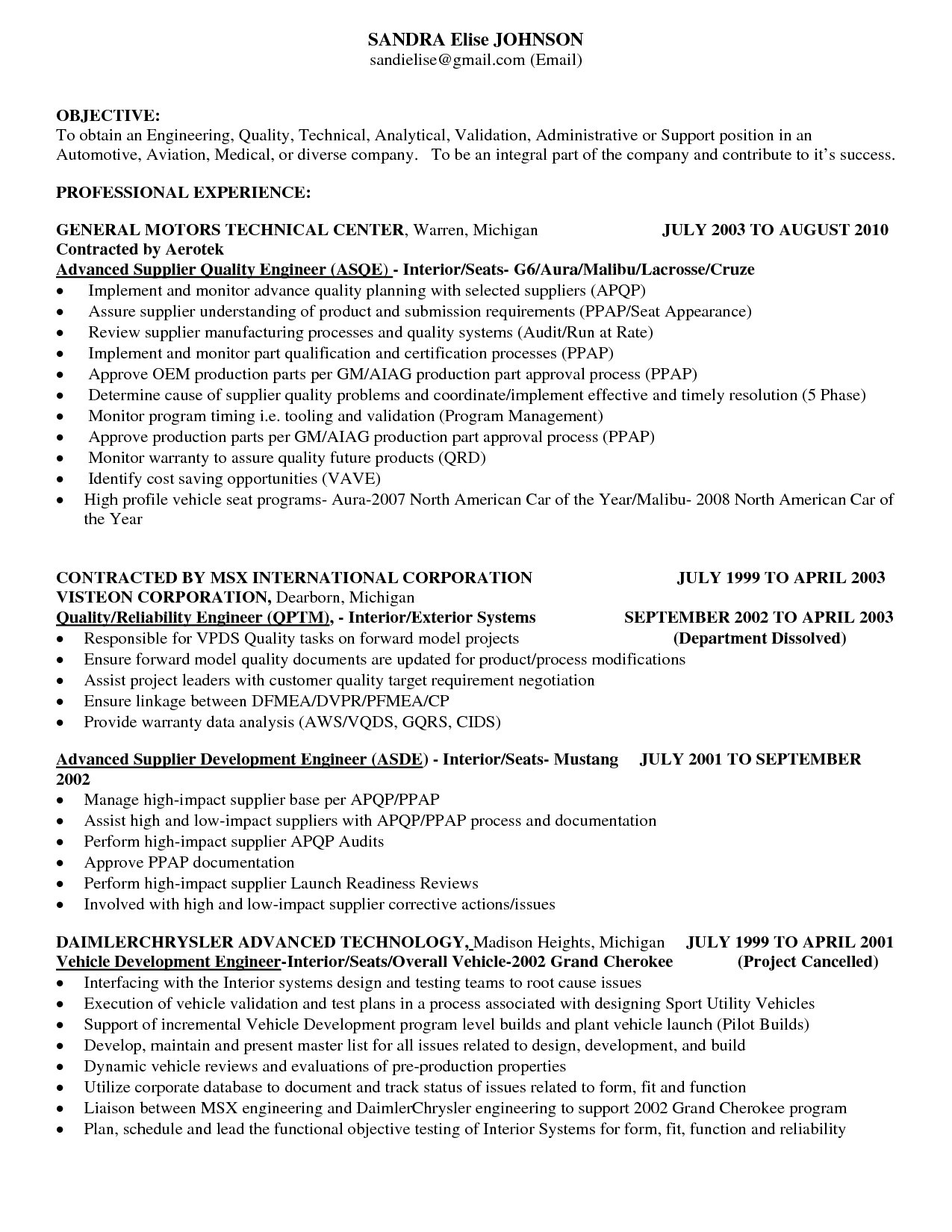 automobile engineer resume pdf