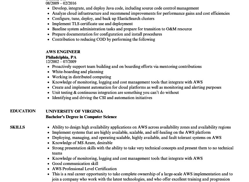 aws resume for 2 years experience pdf