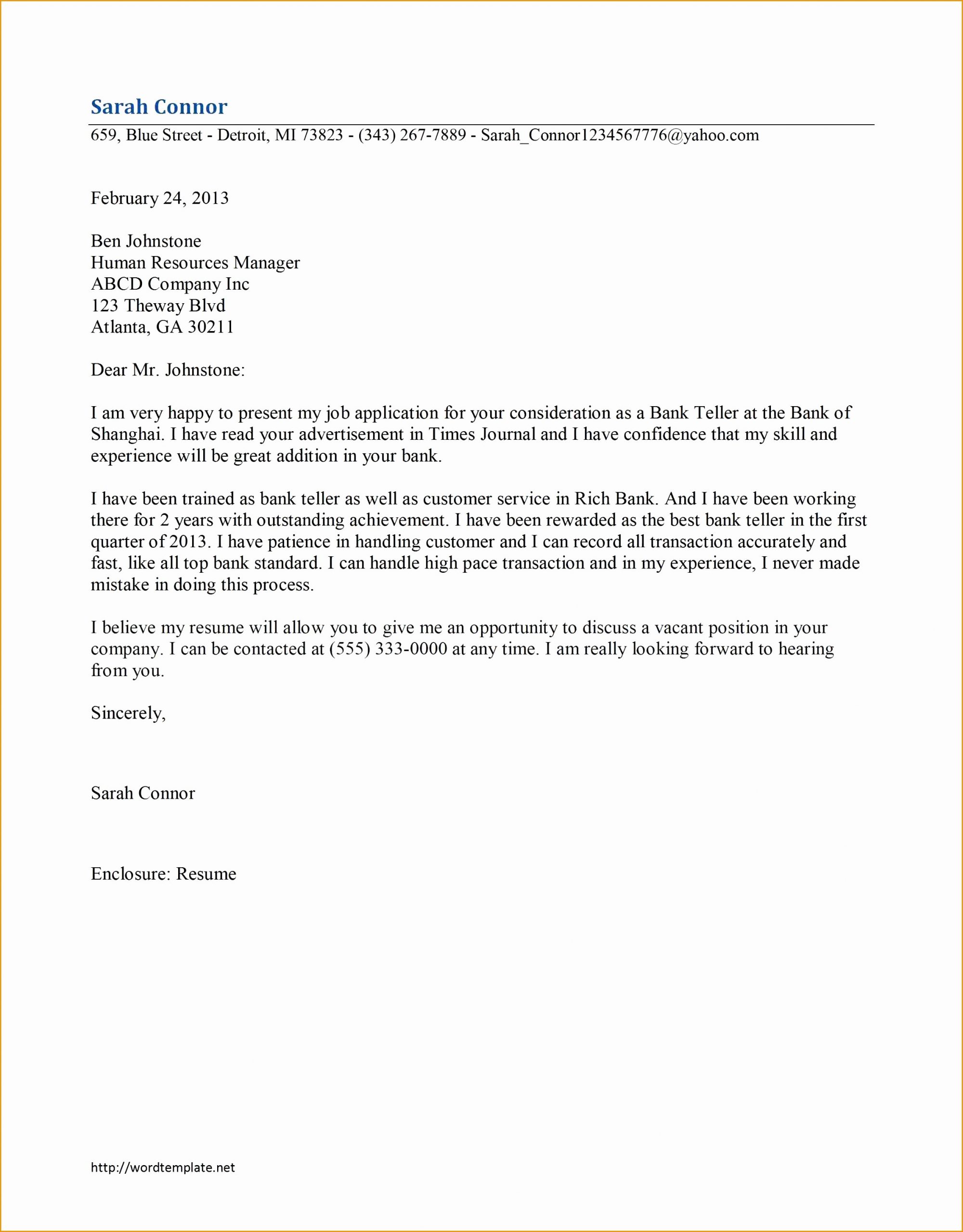 sample cover letter for bank teller position r