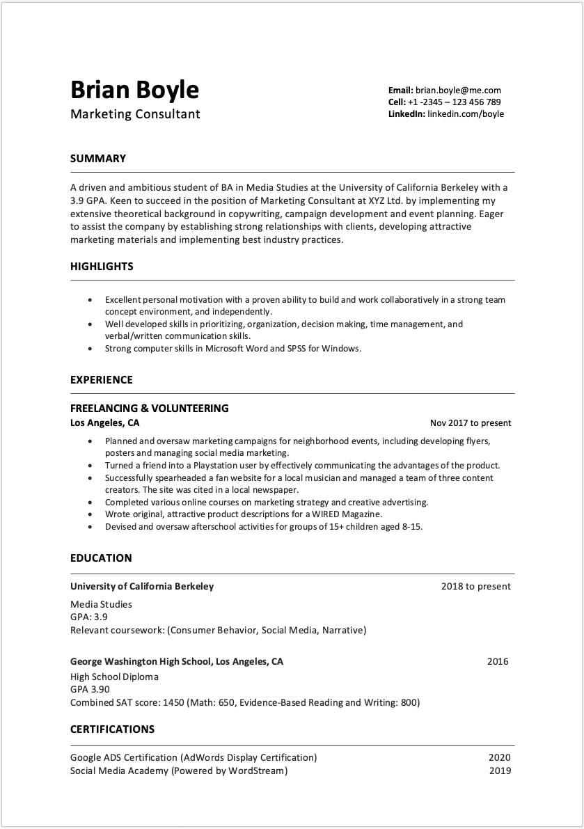 how to write a resume with no work experience