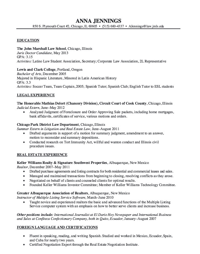 attorney legal resume samples