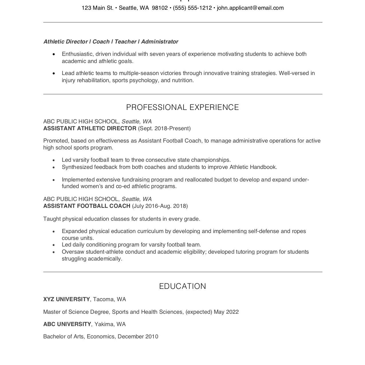 athletic director cover letter and resume examples