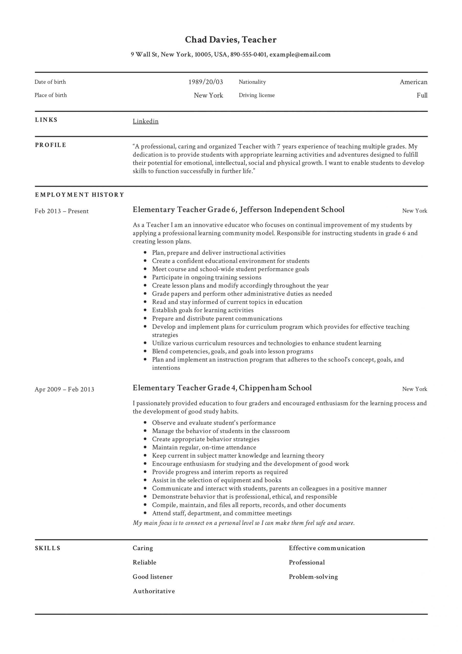 job application resume format forml