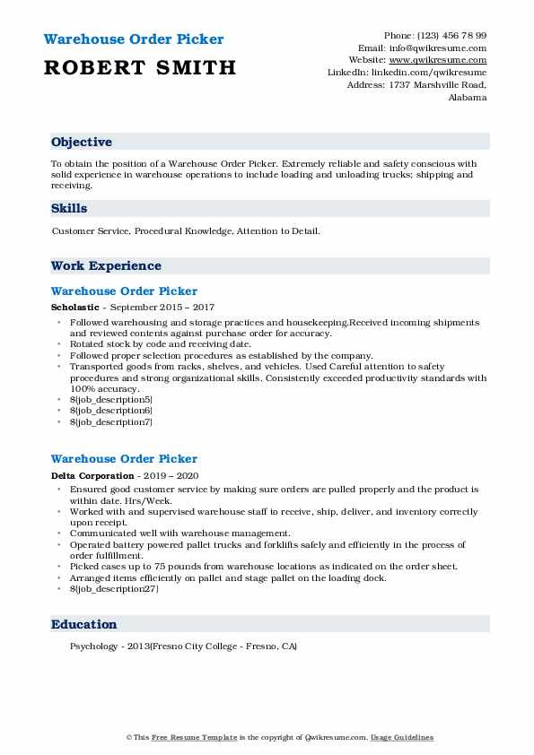 Order Picking and Packing Resume Sample Warehouse order Picker Resume Samples