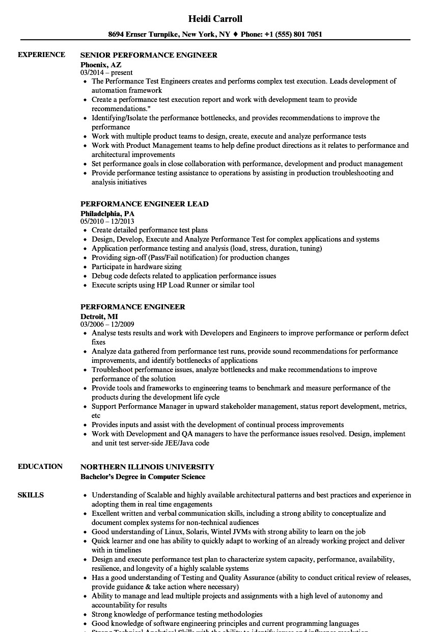 performance engineer resume sample