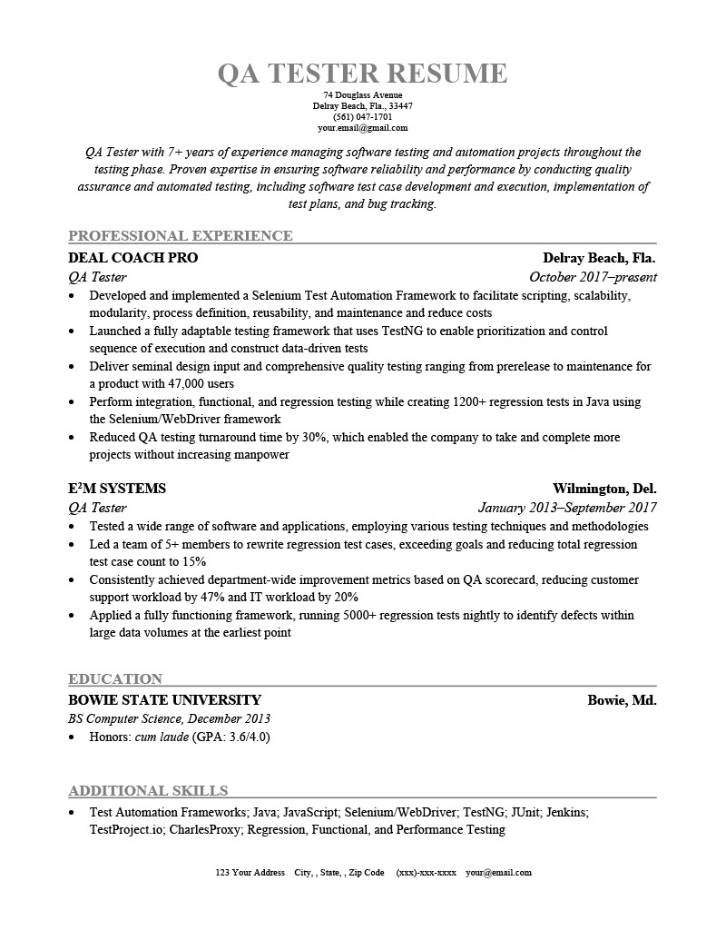 qa tester resume