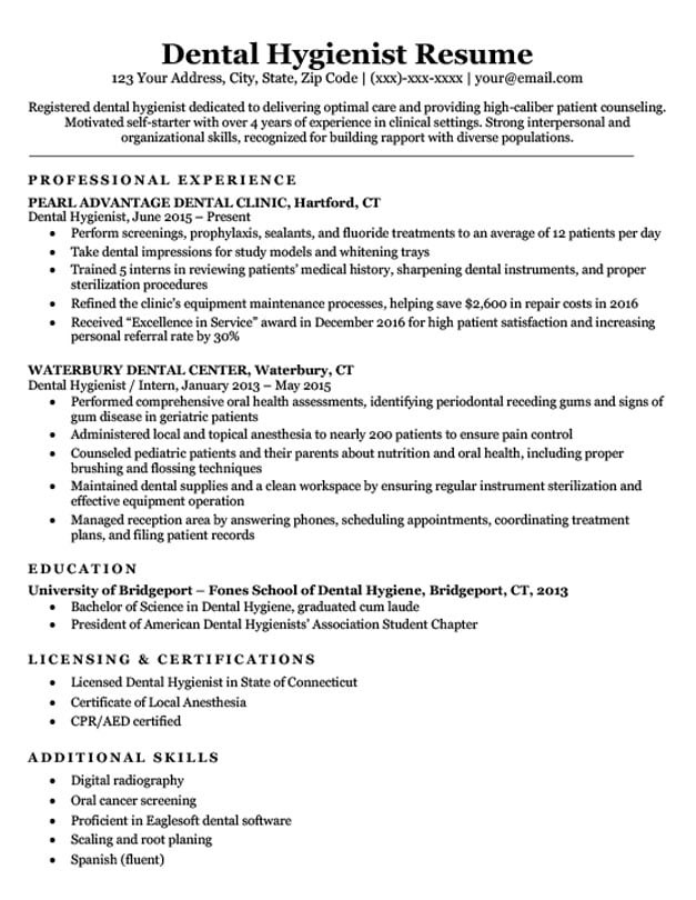 dental hygienist resume sample