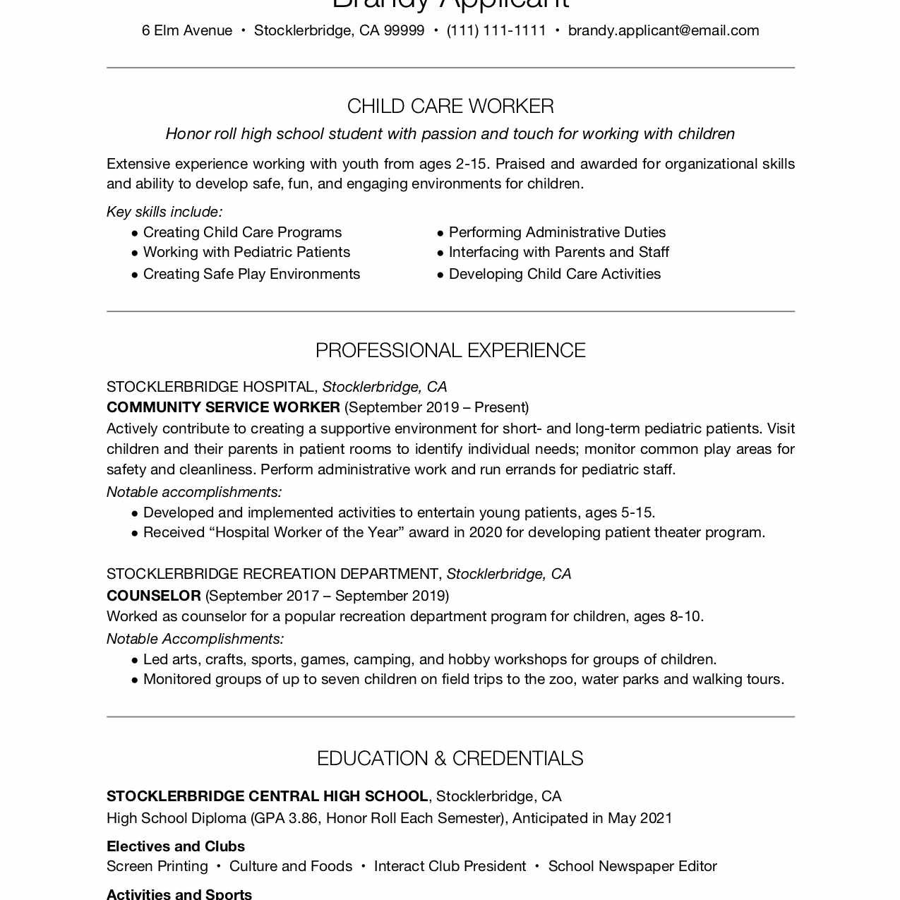 high school resume example with summary