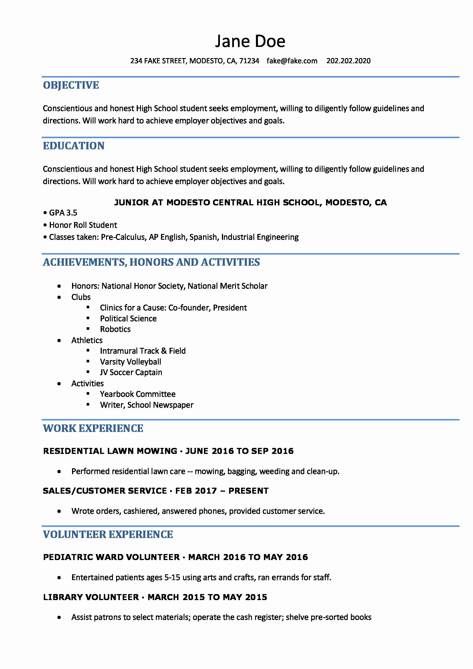 objective in resume sample for students