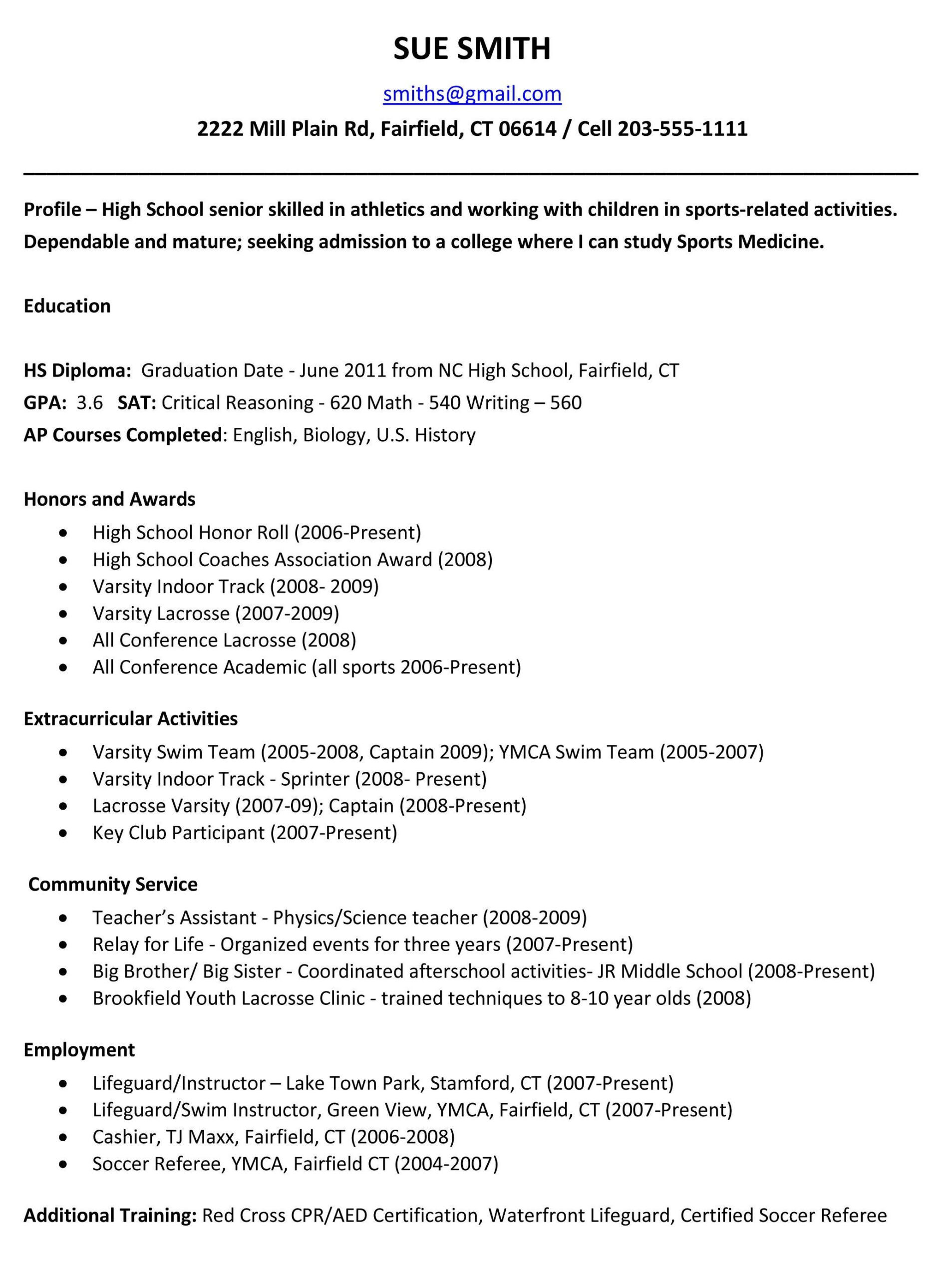 sample resume summary for high school student