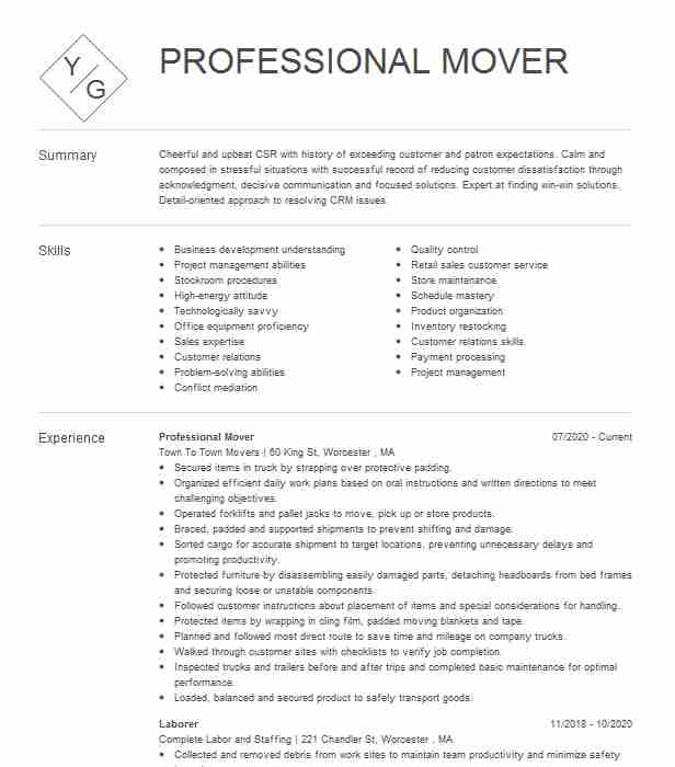 Sample Resume for A Mover and Packer Professional Mover Packer Resume Example Family Moving and