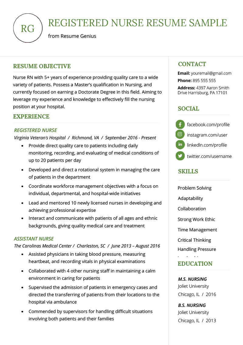 nursing resume example