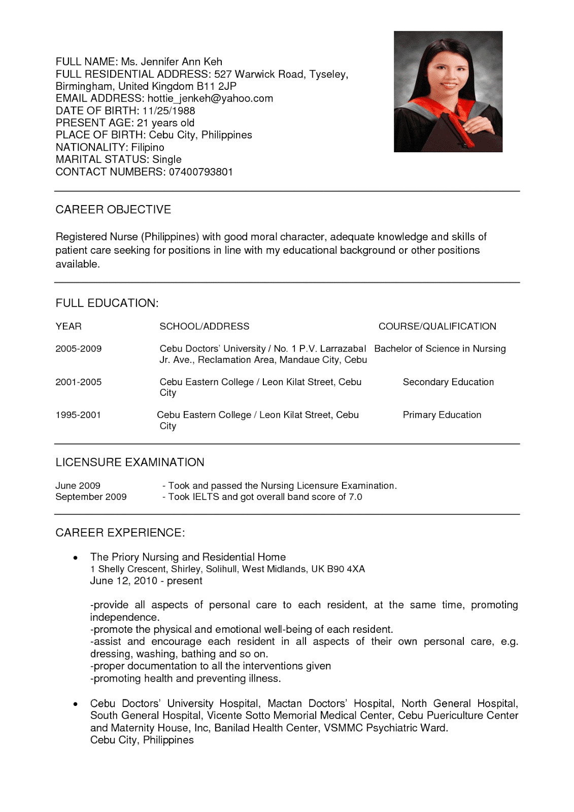 resume nurses sample