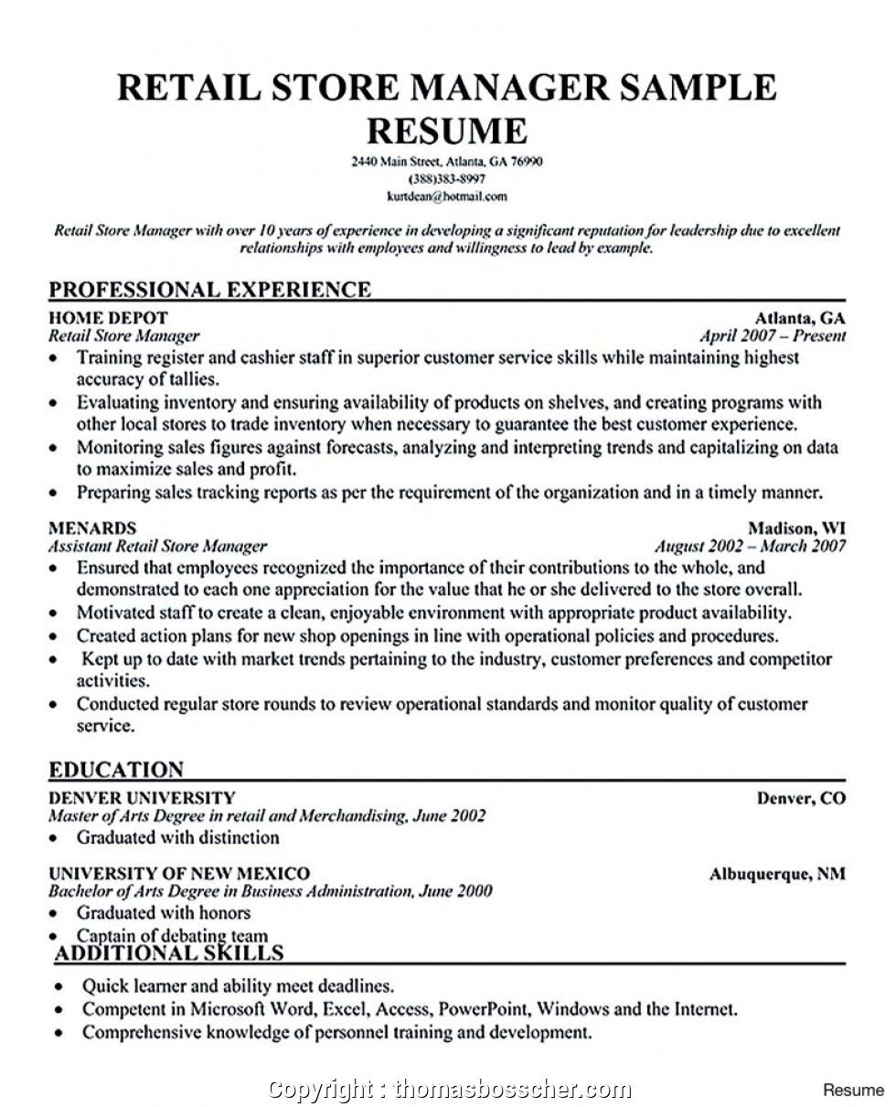 modern retail store manager resume india