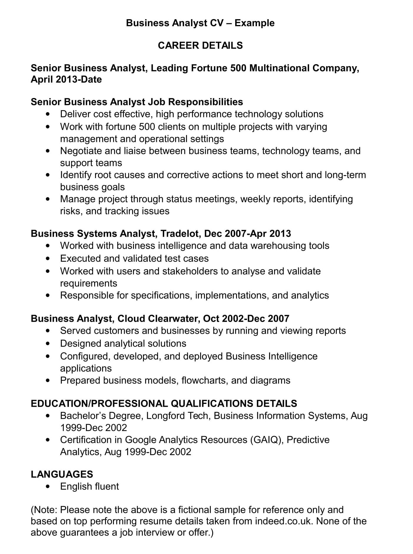 business analyst cv template and examples renaix