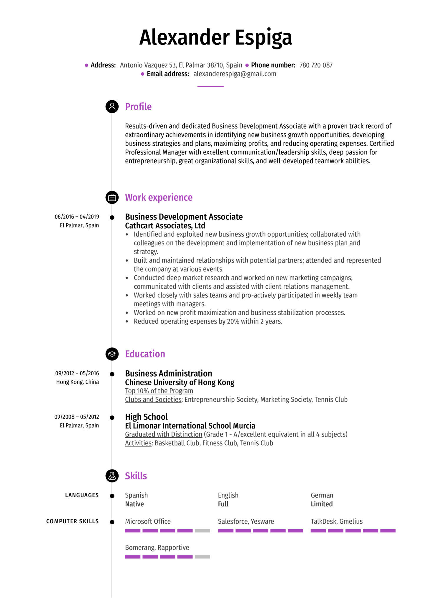 business development associate resume sample