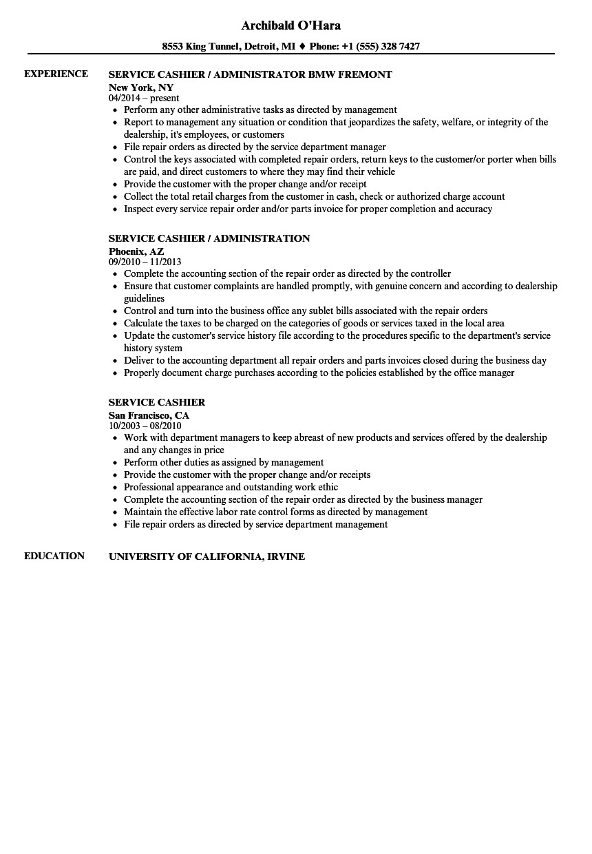 cashier customer service resume