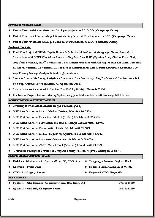 Sample Resume for Commercial Manager In India Resume format for Mercial Manager
