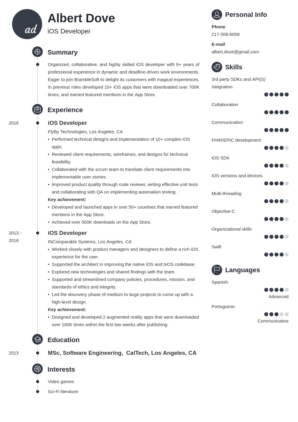 ios developer resume example