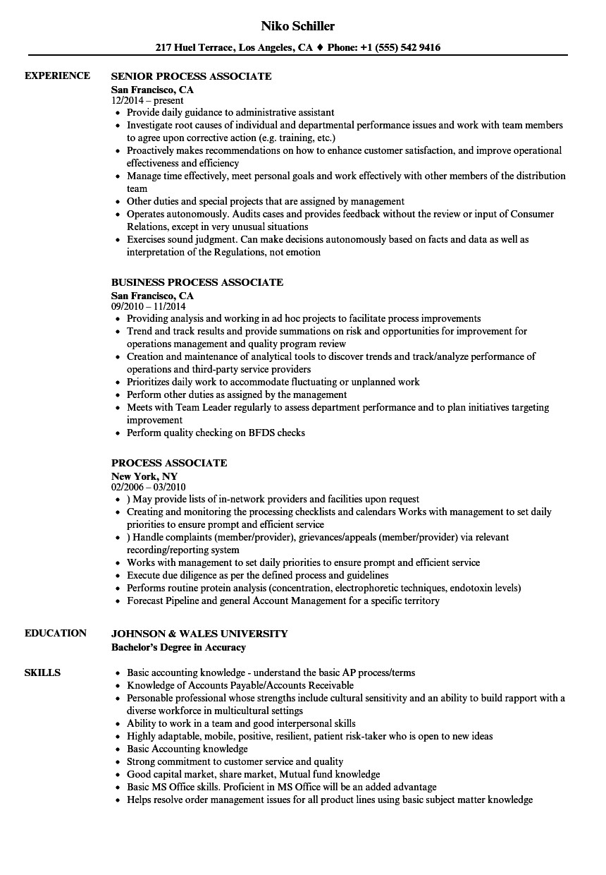 process associate resume sample