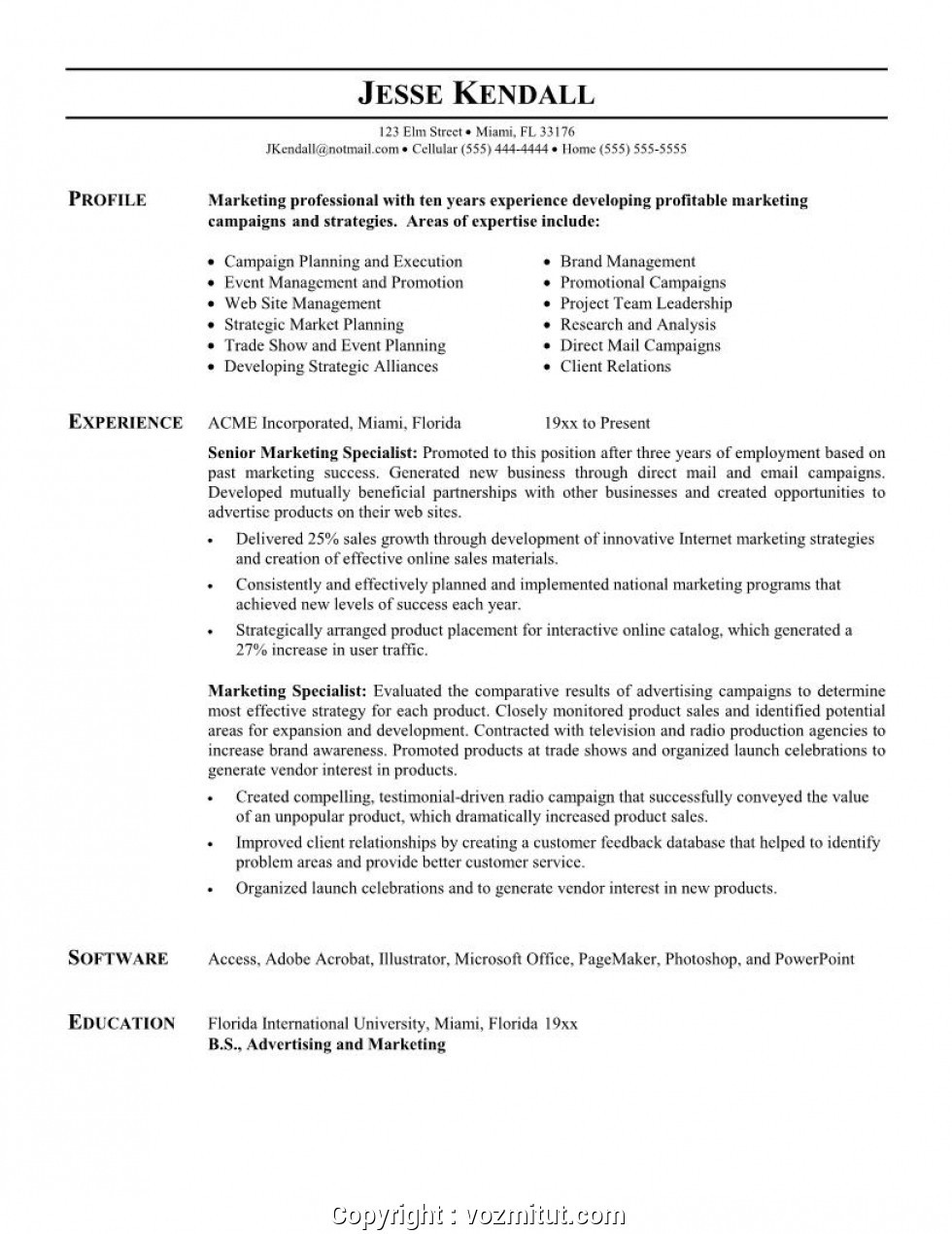 best sample resume for experienced marketing professional