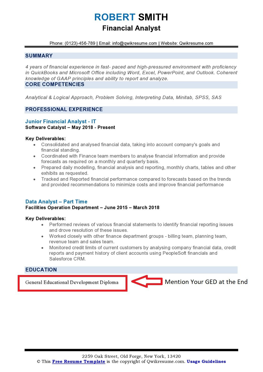 how to put ged on resume