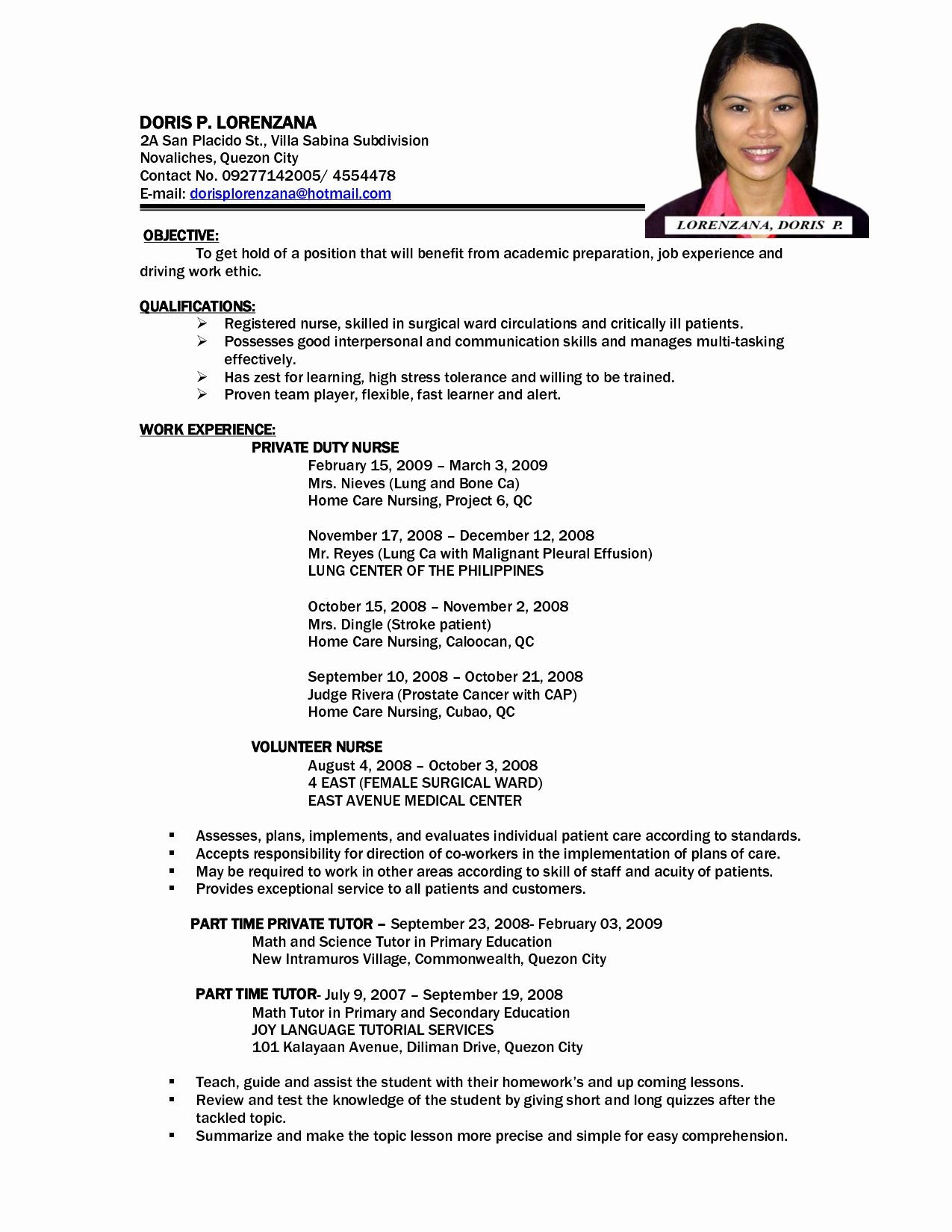filipino resume sample