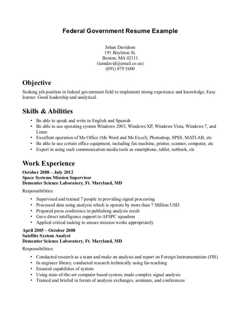 sample resume for government jobs