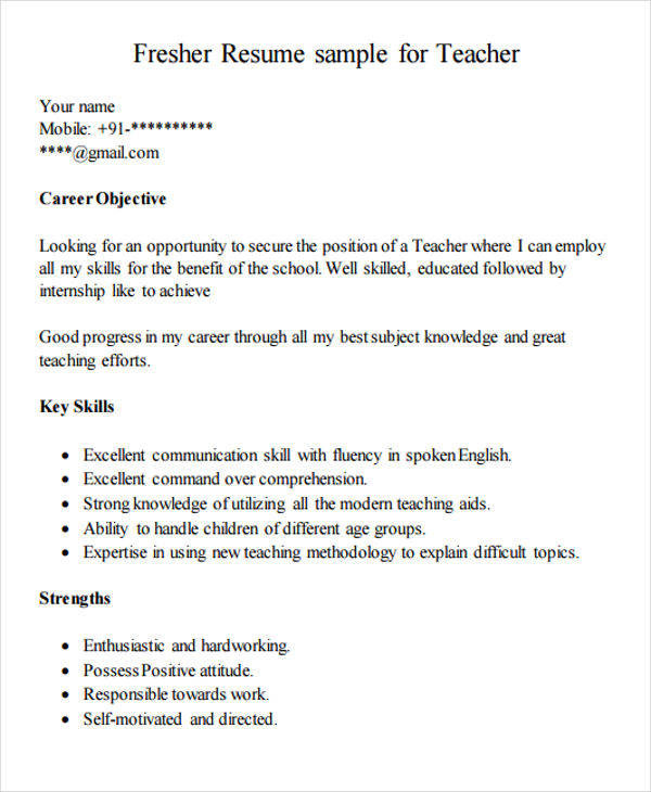 resume of a fresher montessori teacher