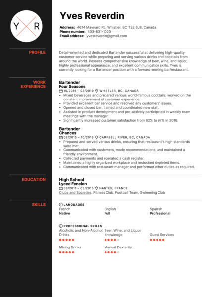 sample resume for nanny in canada