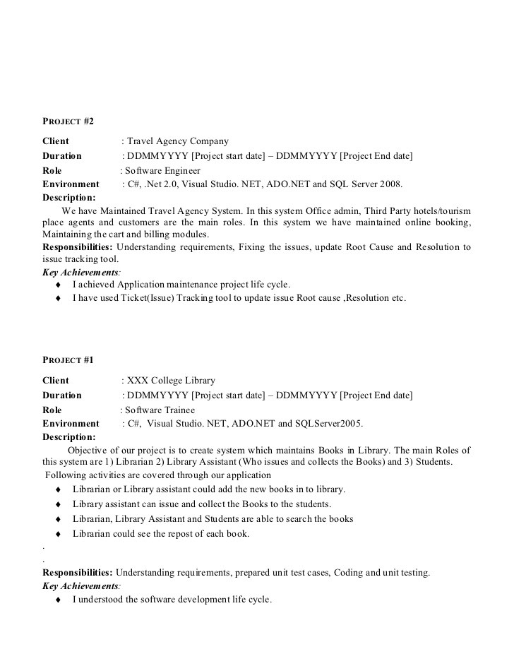 resume example 1 year experience
