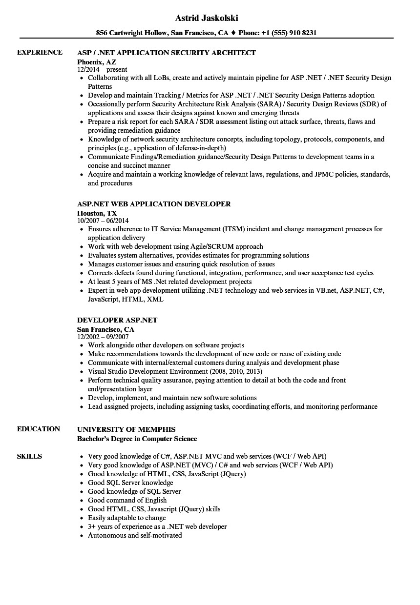 net developer resume for 5 year