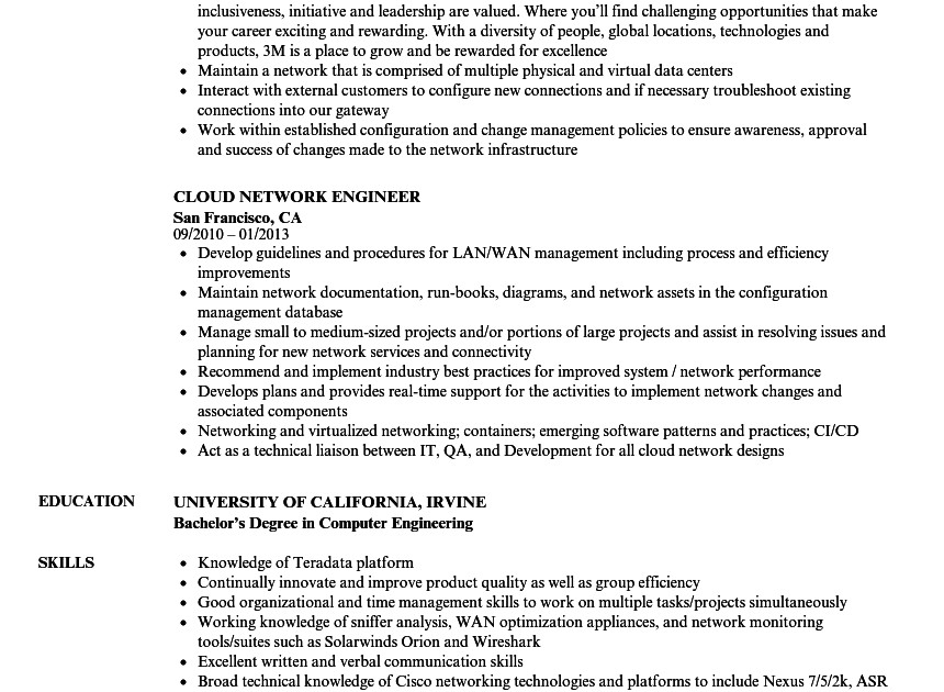 sample resume for network administrator