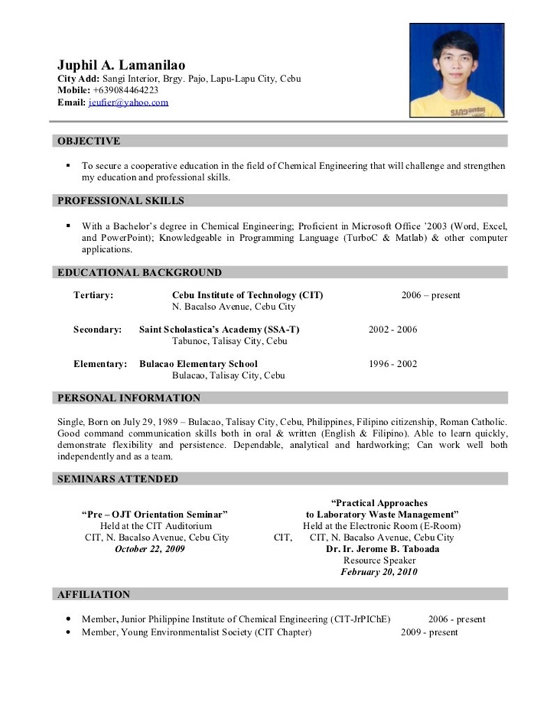 resume sample for ojt 5459