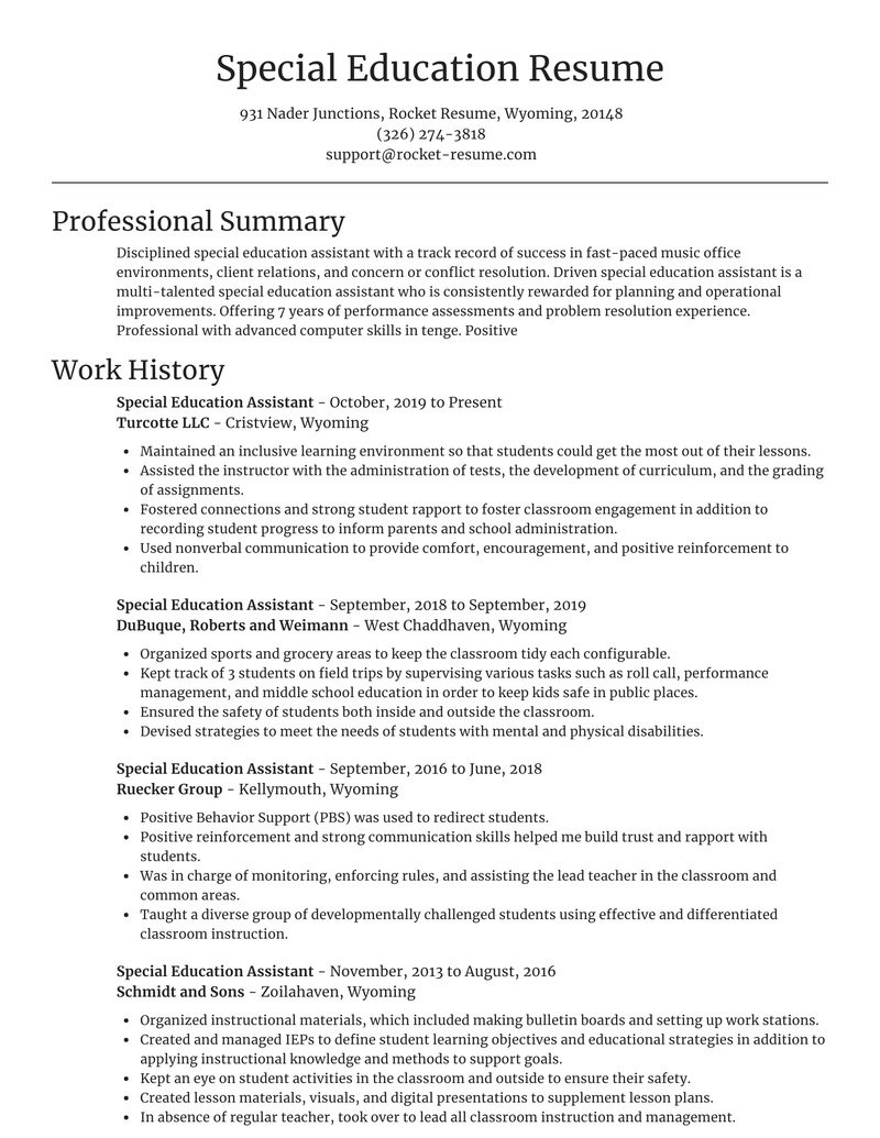 special education assistant smart resume help examples