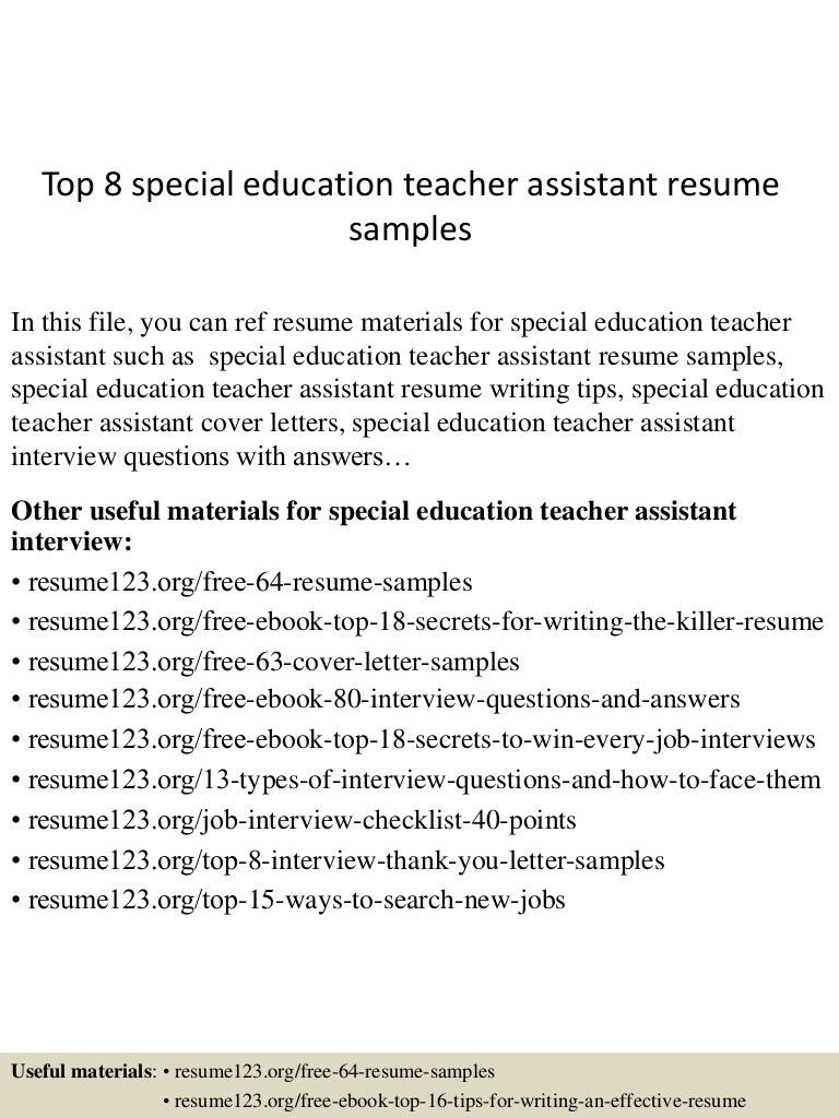 top 8 special education teacher assistant resume samples
