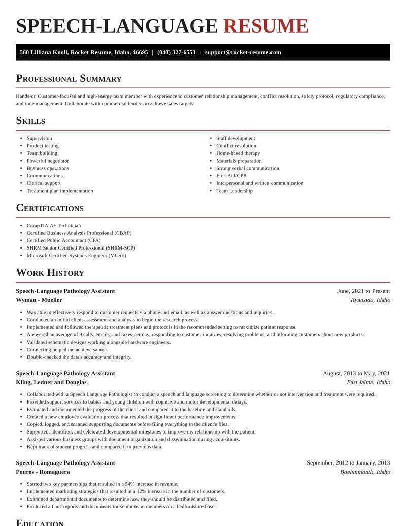 speech language pathology assistant easy resume help sections