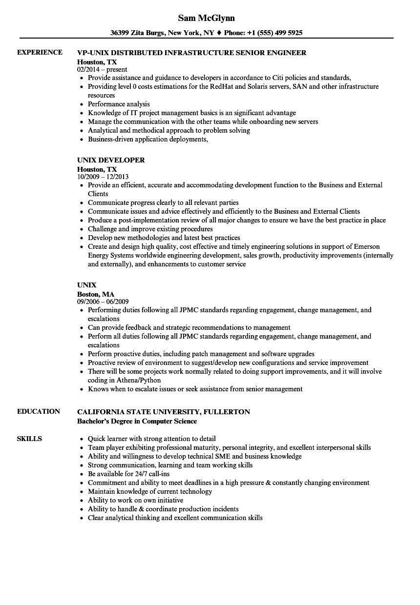 unix resume sample