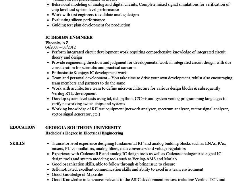 sample resume of vlsi engineer