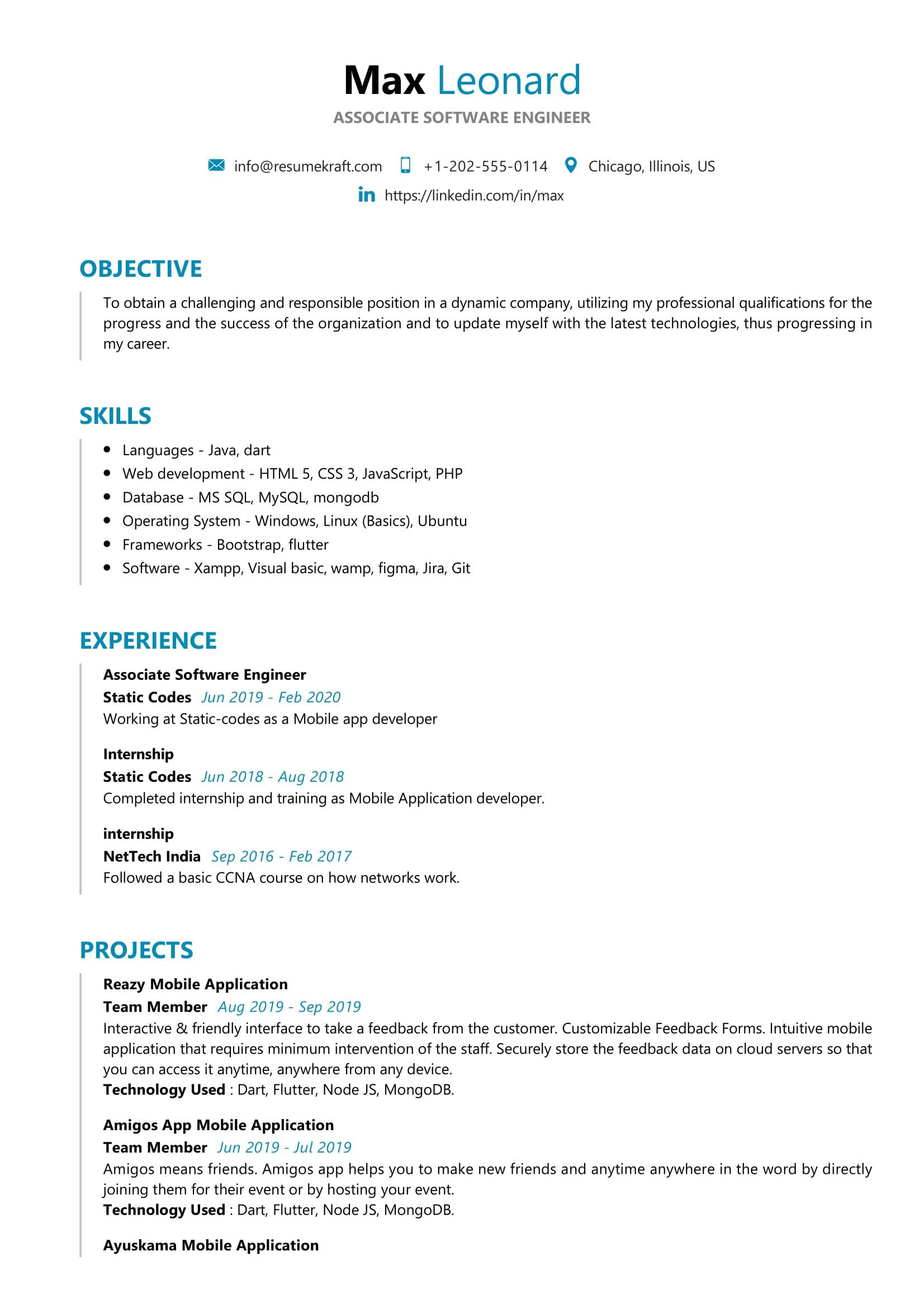 associate software engineer resume sample 2