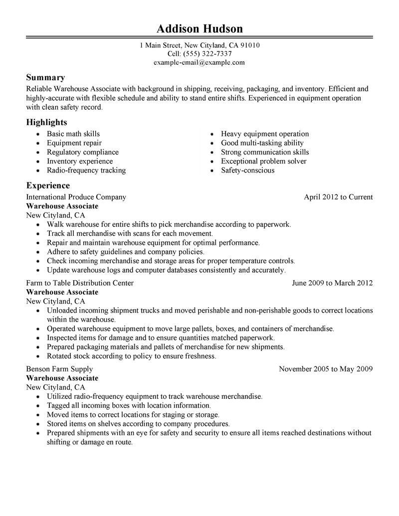 Sample Resume Objective for Warehouse Worker Good Addison Hudson Example Of Warehouse Worker Resume Objective …