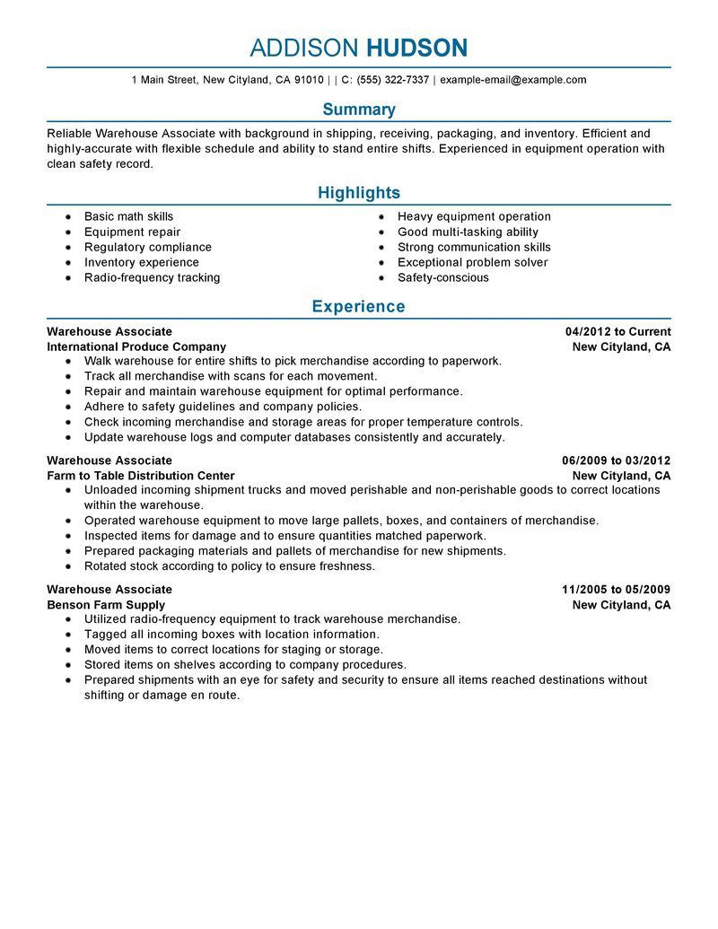 resume packer warehouseml